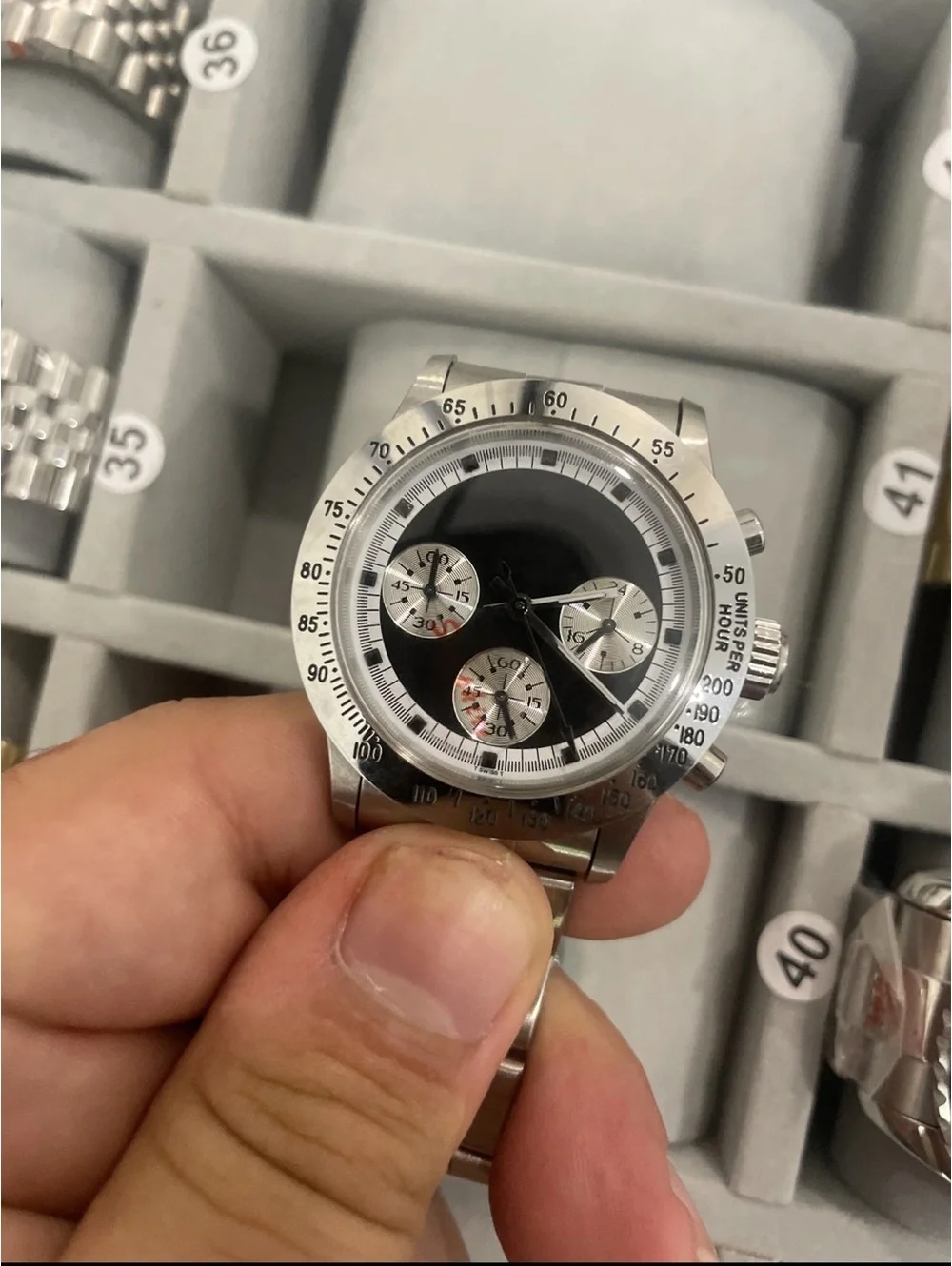 Stainless Steel Men's Chronograph Watch - Black Dial 36 mm stock 257